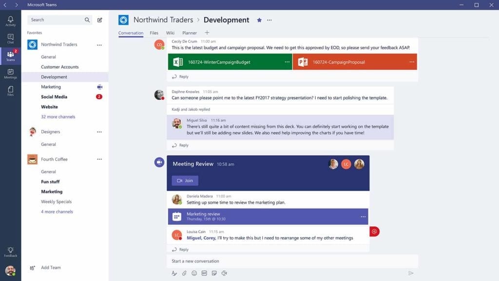 Screenshot of Microsoft Teams integration with Office 365 Suite