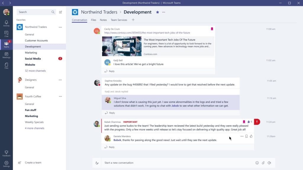 Screenshot of Microsoft Teams Channels