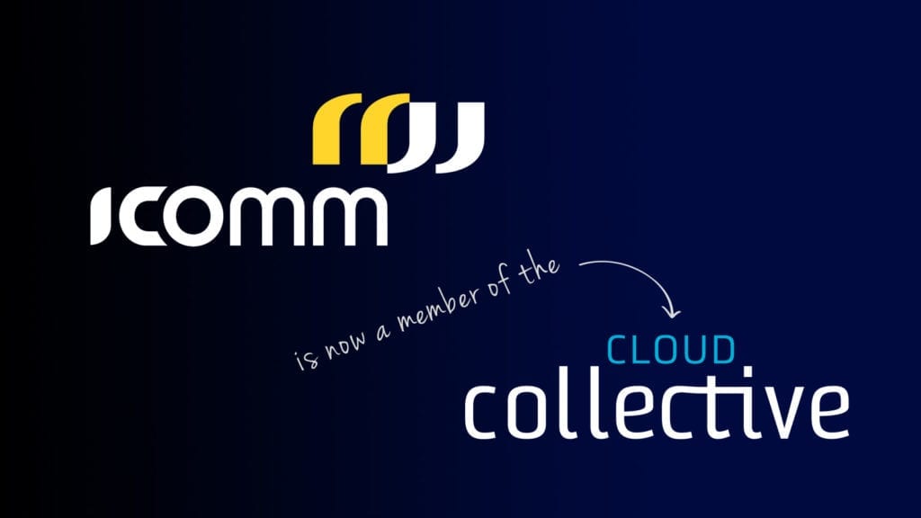 header or title image with two logos, icomm and cloud collective