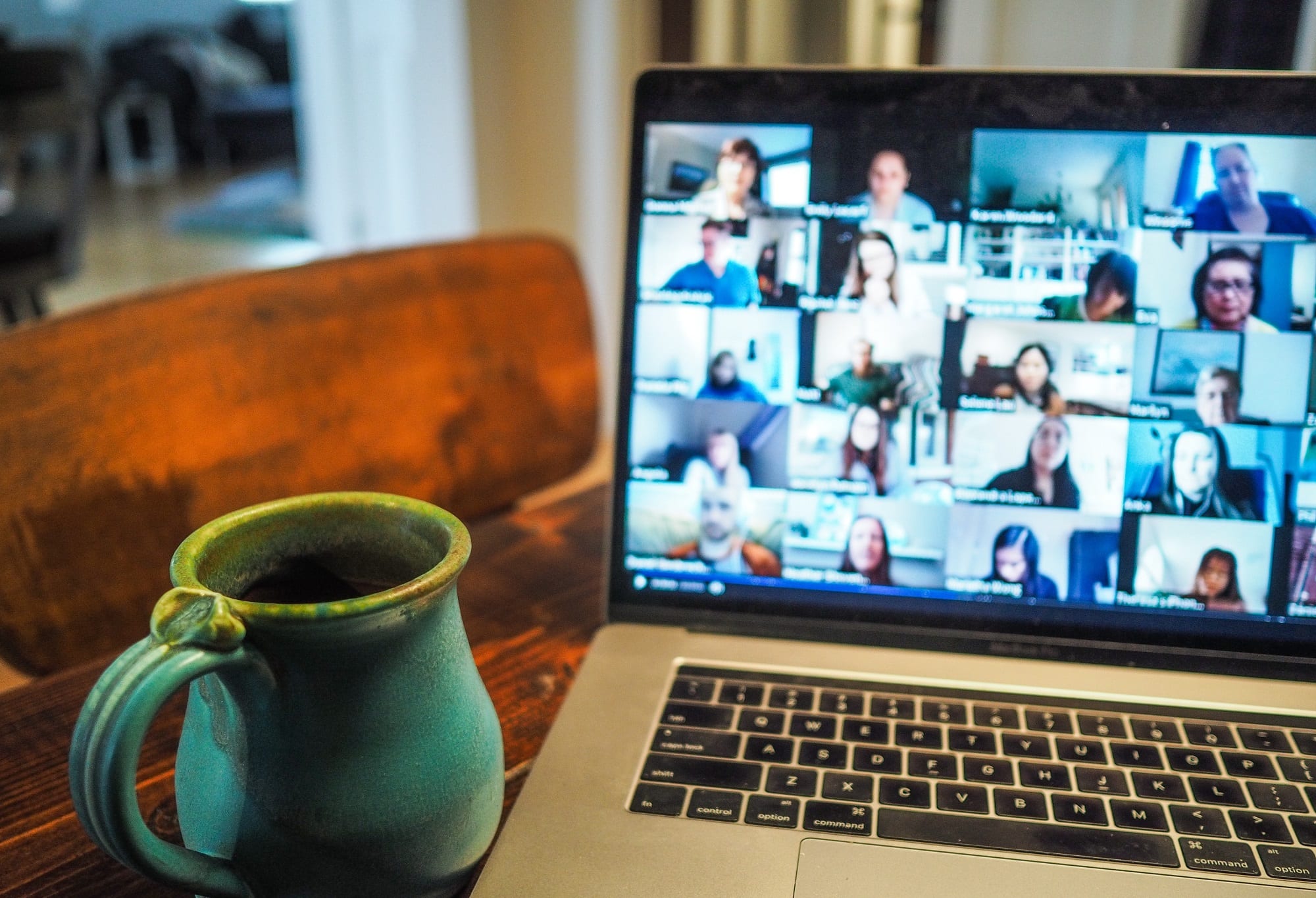 virtual meeting room for remote working remote learning remote training, video conferencing screen on a laptop